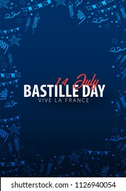 Happy Bastille Day banner. 14th of July. France. Vector Illustration