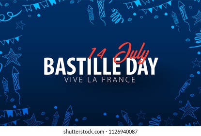 Happy Bastille Day banner. 14th of July. France. Vector Illustration