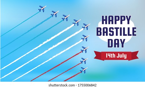 Happy Bastille Day Banner airshow illustration concept