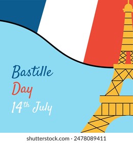 Happy Bastille Day Banner Background. French National Day 14th July Bastille Day background vector illustration.