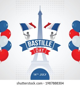 Happy bastille day banner celebration in france vector illustration