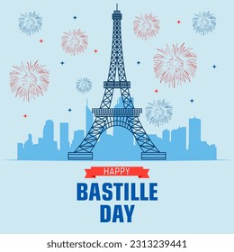 Happy bastille day banner celebration in france vector illustration