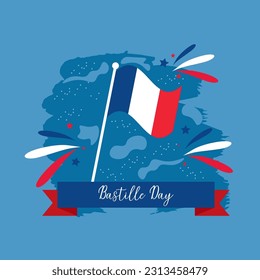 Feliz celebración del banner del día de la bastilla en la ilustración del vector de francia