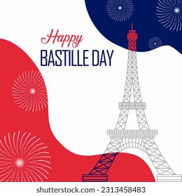 Feliz celebración del banner del día de la bastilla en la ilustración del vector de francia