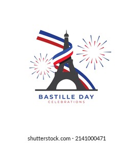 Happy bastille day banner template. France waving flag design.