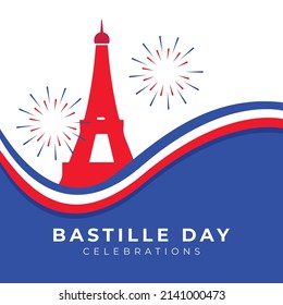 Happy bastille day banner template. France waving flag design.