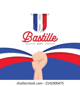 Happy bastille day banner template. France waving flag design.