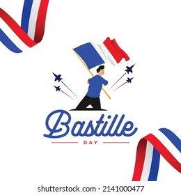 Happy bastille day banner template. France waving flag design.