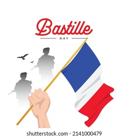 Happy bastille day banner template. France waving flag design.