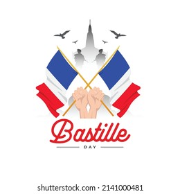 Happy bastille day banner template. France waving flag design.