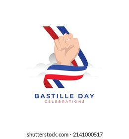 Happy bastille day banner template. France waving flag design.