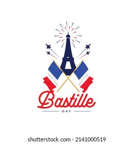 Happy bastille day banner template. France waving flag design.