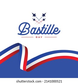 Happy bastille day banner template. France waving flag design.