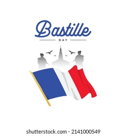 Happy bastille day banner template. France waving flag design.