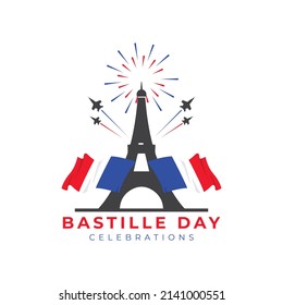 Happy bastille day banner template. France waving flag design.