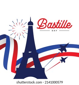 Happy bastille day banner template. France waving flag design.