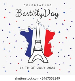 Happy bastille day banner, template celebration in France vector illustration