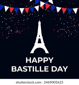 Happy Bastille Day Calligraphy banner. French national holiday celebration. Vector template for typography poster, greeting card, flyer, etc