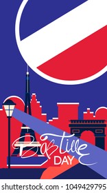Happy Bastille day Calligraphy & France  design concept for commercial use