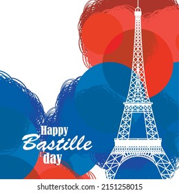 happy bastille day card with tower eiffel