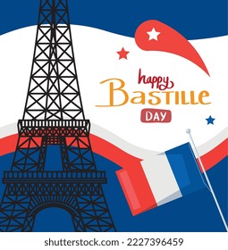 happy bastille day card with tower eiffel