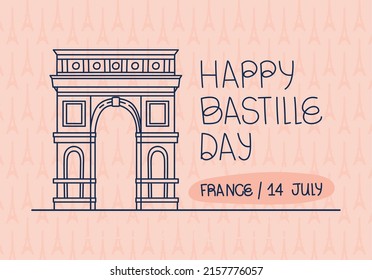 happy bastille day card with triumph arch