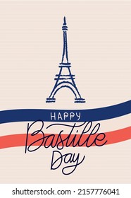 happy bastille day cartel with eiffel tower