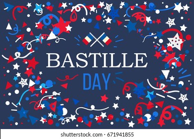 Happy Bastille Day Celebration Banner. France Independence Greeting. Vector