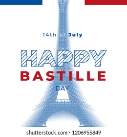 Happy Bastille Day Celebration Card Design, Vector Illustration