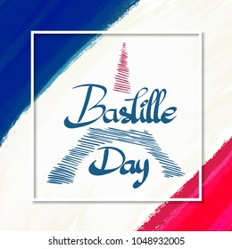 Happy bastille day celebration France independence, greeting, Brush strokes background, Vector illustration