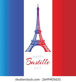 Happy Bastille Day Celebration in France  with Eiffel Tower and French Flag, vector illustration