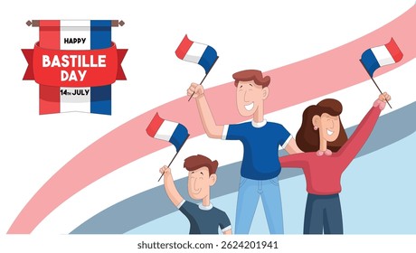 Happy Bastille Day Celebration with French Flags