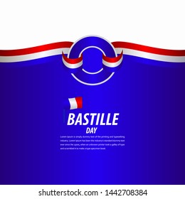 Happy Bastille Day Celebration, Poster, Ribbon banner vector template design illustration