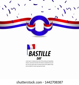 Happy Bastille Day Celebration, Poster, Ribbon banner vector template design illustration
