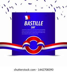 Happy Bastille Day Celebration, Poster, Ribbon banner vector template design illustration