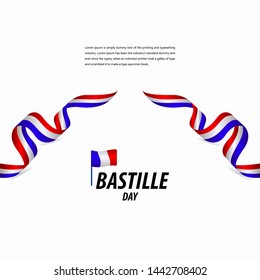 Happy Bastille Day Celebration, Poster, Ribbon banner vector template design illustration