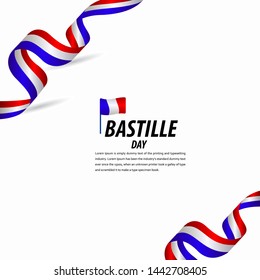 Happy Bastille Day Celebration, Poster, Ribbon banner vector template design illustration