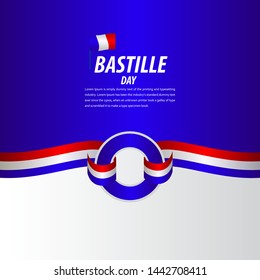 Happy Bastille Day Celebration, Poster, Ribbon banner vector template design illustration