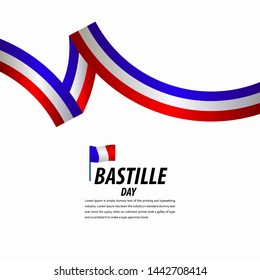 Happy Bastille Day Celebration, Poster, Ribbon banner vector template design illustration