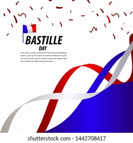 Happy Bastille Day Celebration, Poster, Ribbon banner vector template design illustration