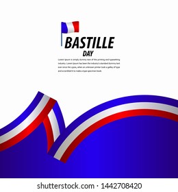 Happy Bastille Day Celebration, Poster, Ribbon banner vector template design illustration