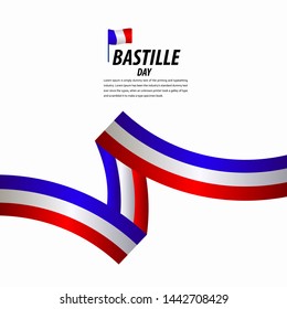 Happy Bastille Day Celebration, Poster, Ribbon banner vector template design illustration