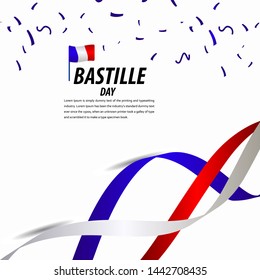 Happy Bastille Day Celebration, Poster, Ribbon banner vector template design illustration