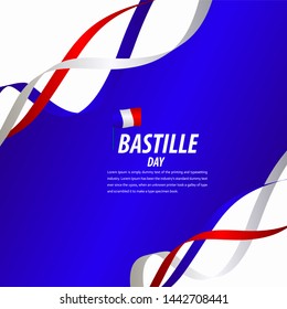 Happy Bastille Day Celebration, Poster, Ribbon banner vector template design illustration