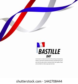 Happy Bastille Day Celebration, Poster, Ribbon banner vector template design illustration