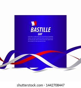 Happy Bastille Day Celebration, Poster, Ribbon banner vector template design illustration