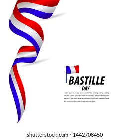 Happy Bastille Day Celebration, Poster, Ribbon banner vector template design illustration