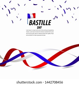 Happy Bastille Day Celebration, Poster, Ribbon banner vector template design illustration