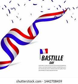 Happy Bastille Day Celebration, Poster, Ribbon banner vector template design illustration