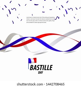 Happy Bastille Day Celebration, Poster, Ribbon banner vector template design illustration